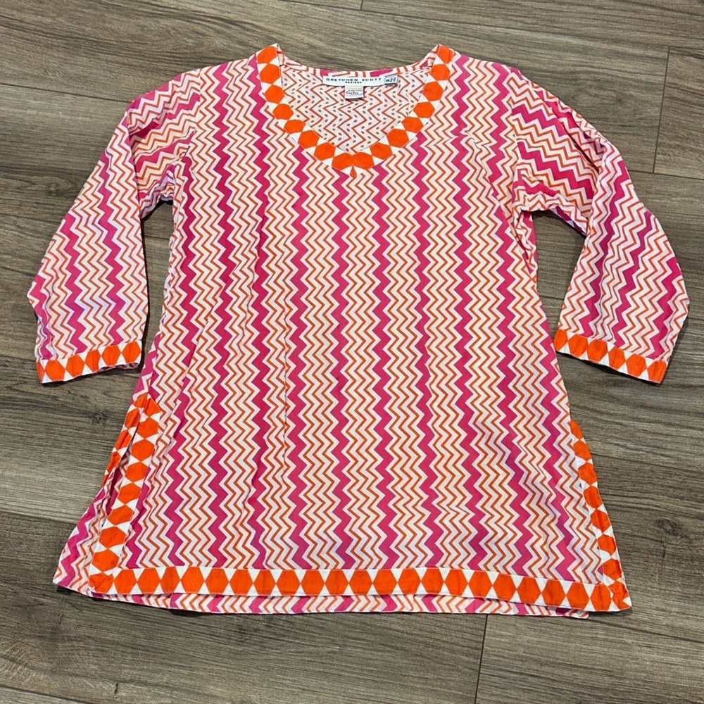 Gretchen Scott Designs Pink and Orange Chevron Tunic Size Small